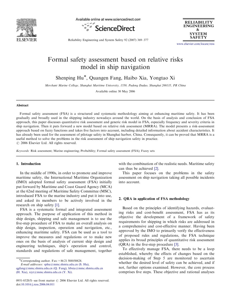 Formal Safety Assessment Based On Relative Risks Model in Ship ...