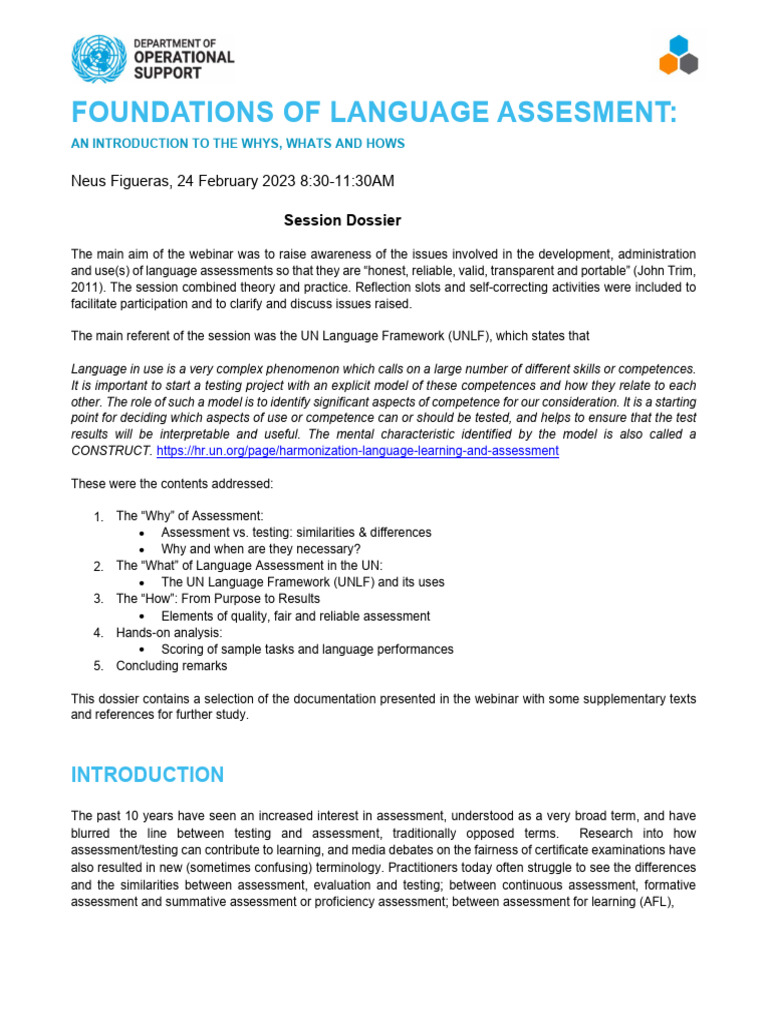 Foundations of Language Assessment Guide | PDF | Educational Assessment ...