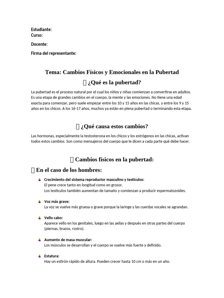 Cambios en la Pubertad: Físicos y Emocionales | PDF | Pubertad ...