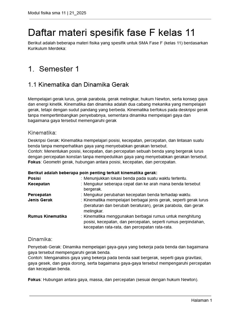 Materi Fisika Kelas 11 Kurikulum Merdeka | PDF