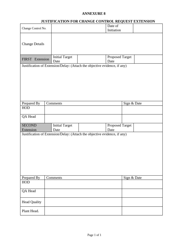 Change Control Request Extension Form | PDF