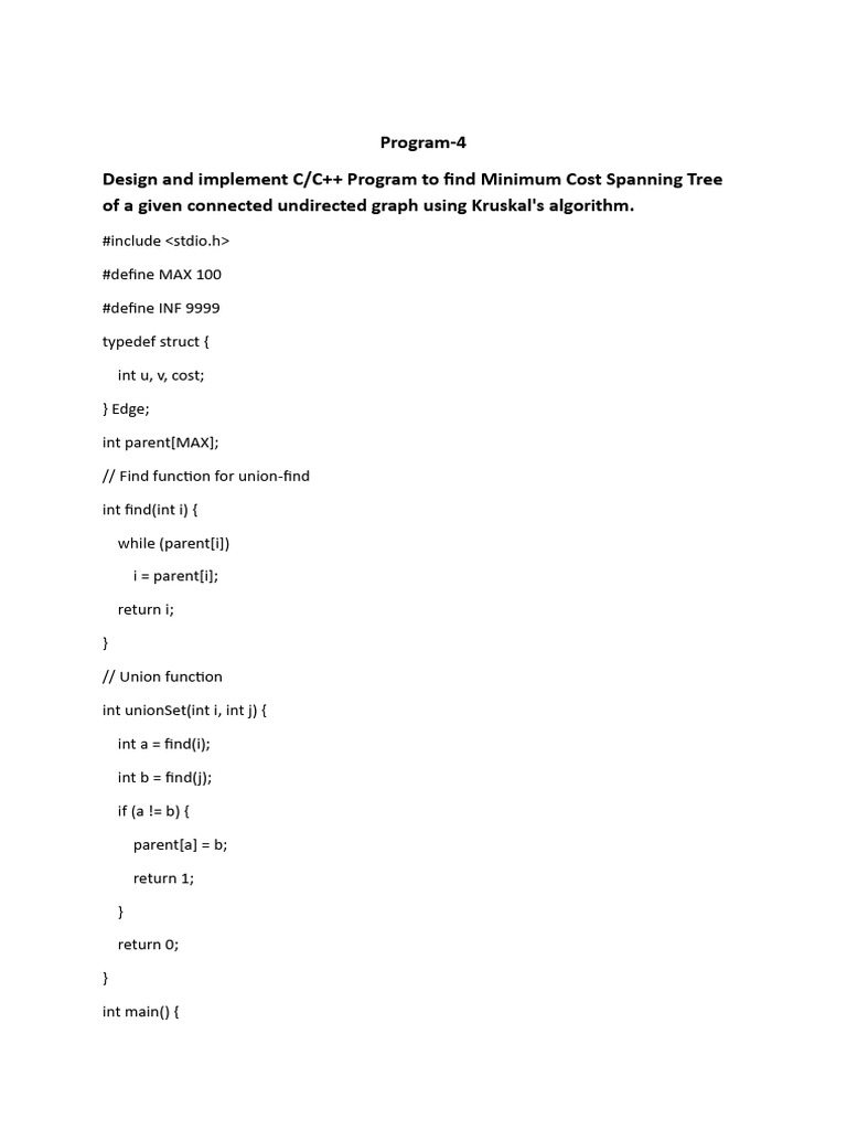C/C++ Minimum Cost Spanning Tree Algorithms | PDF | Computational ...
