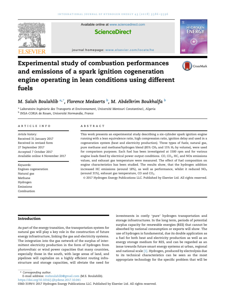 Experimental Study of Combustion Performances and Emissions of A Spark ...