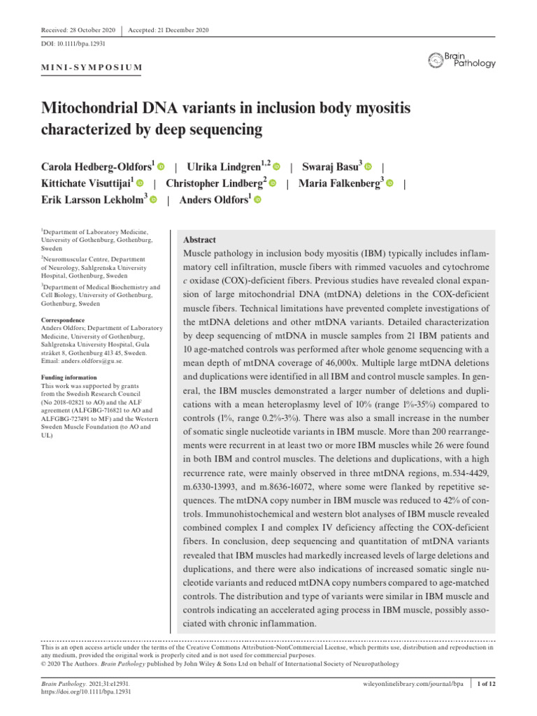 Mitochondrial DNA Variants in IBM | PDF | Mitochondrial Dna | Mitochondrion