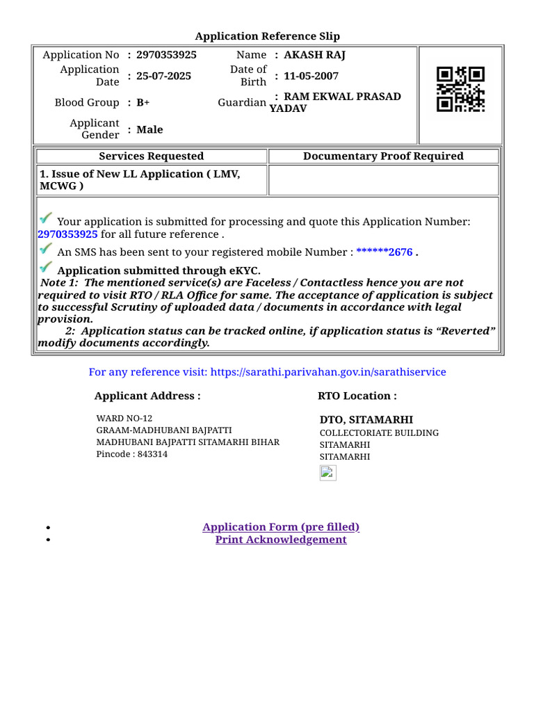 Application Reference Slip for LL | PDF