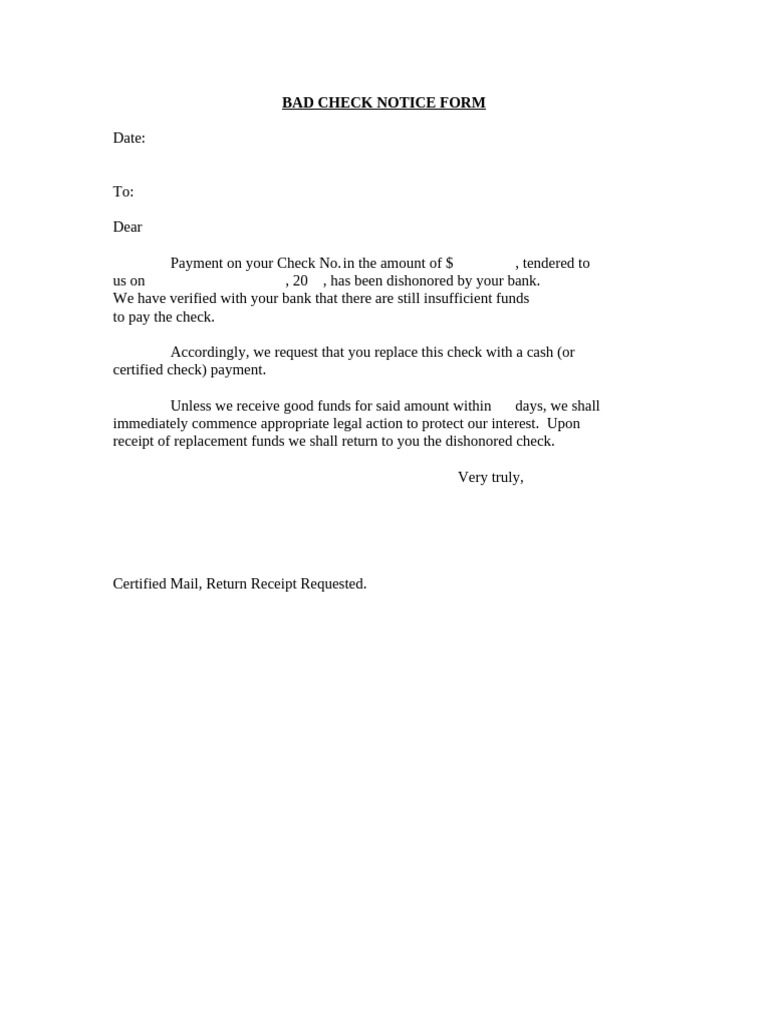 Bad Check Notice Template | PDF