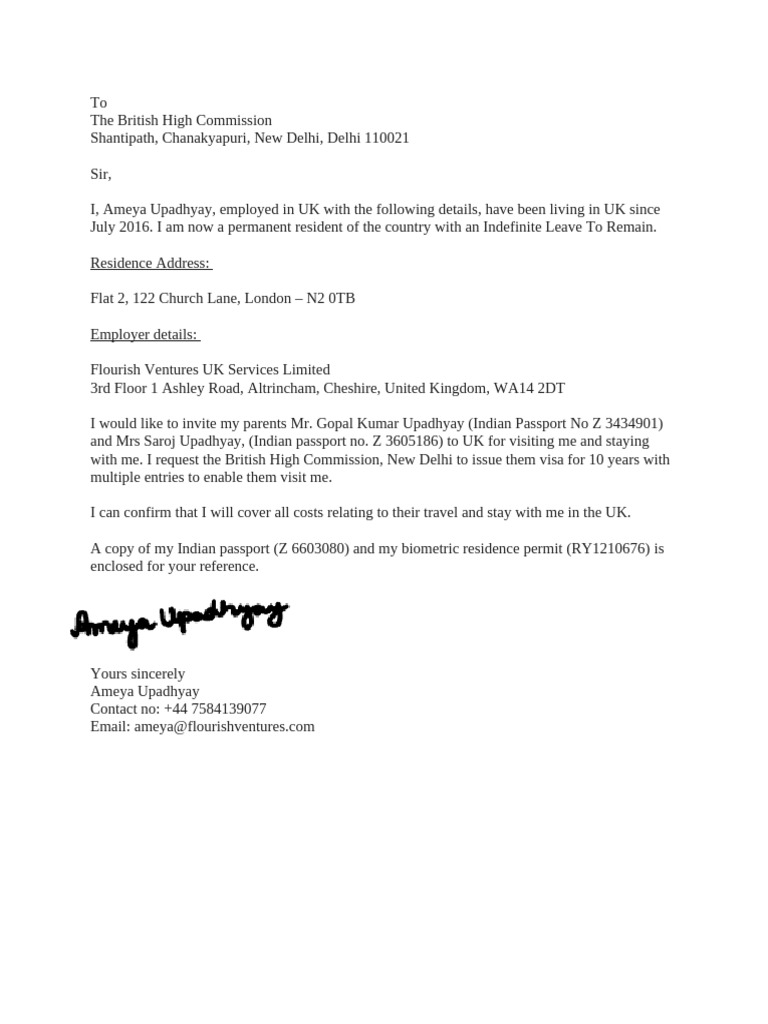 UK Visa Invitation Letter for Parents | PDF