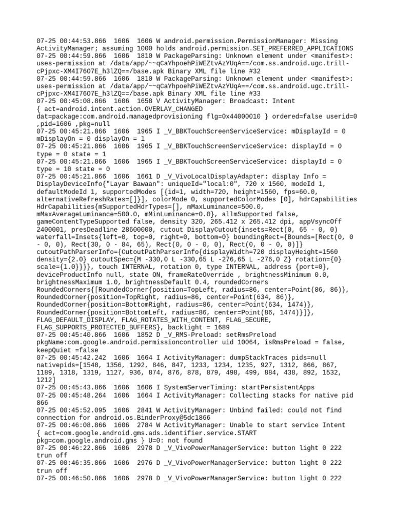 Android Log Analysis and Errors | PDF | Operating System Technology ...