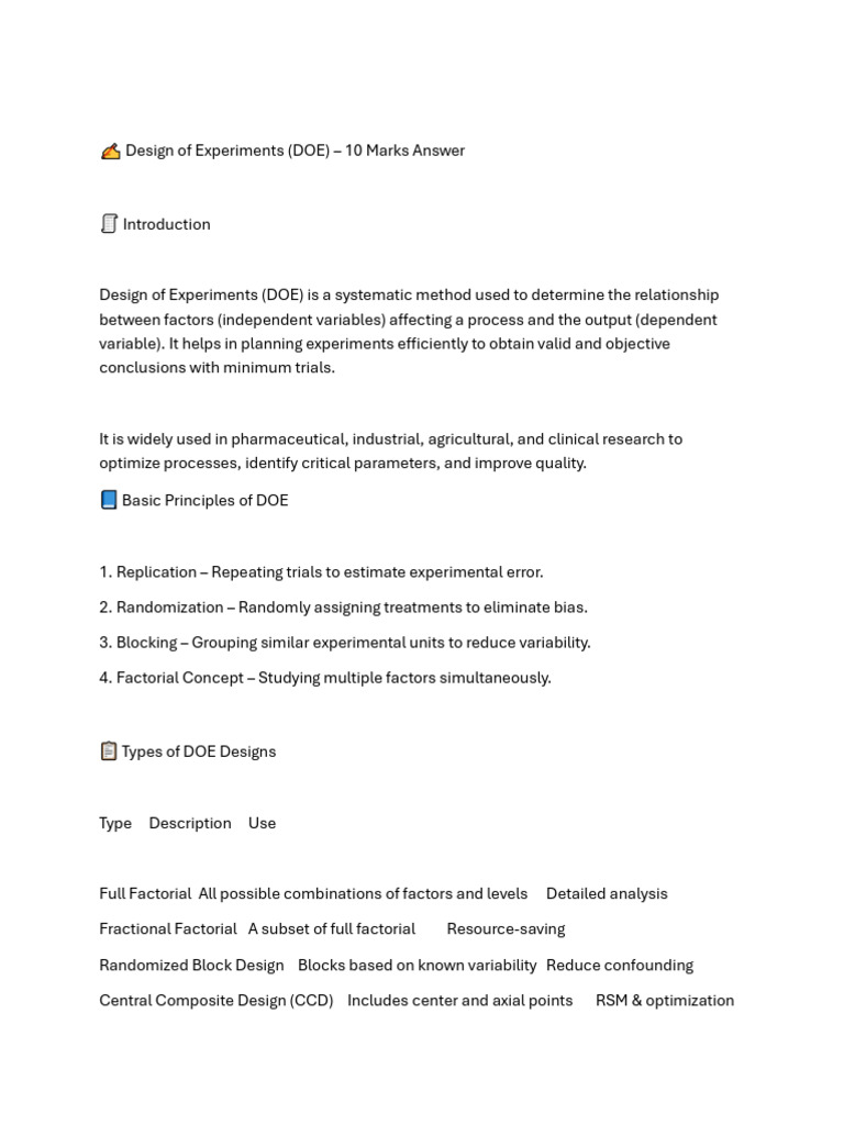 DOE and Statistical Analysis Overview | PDF | Sampling (Statistics ...