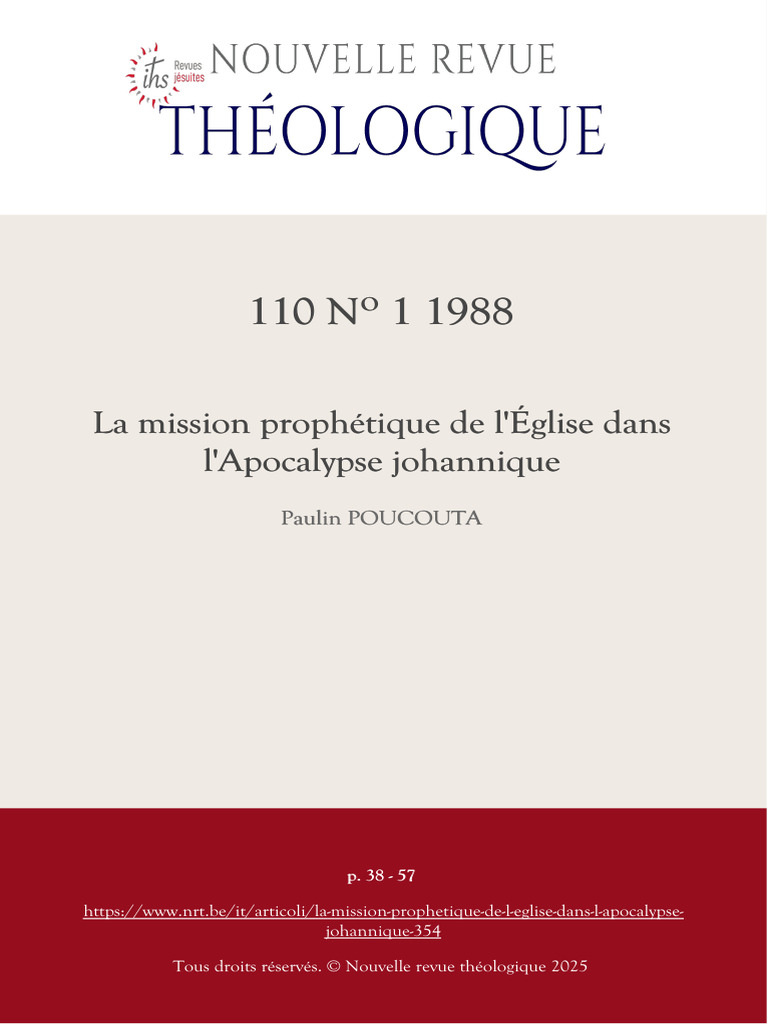 Mission prophétique de l'Église dans l'Apocalypse | PDF | Livre de la ...