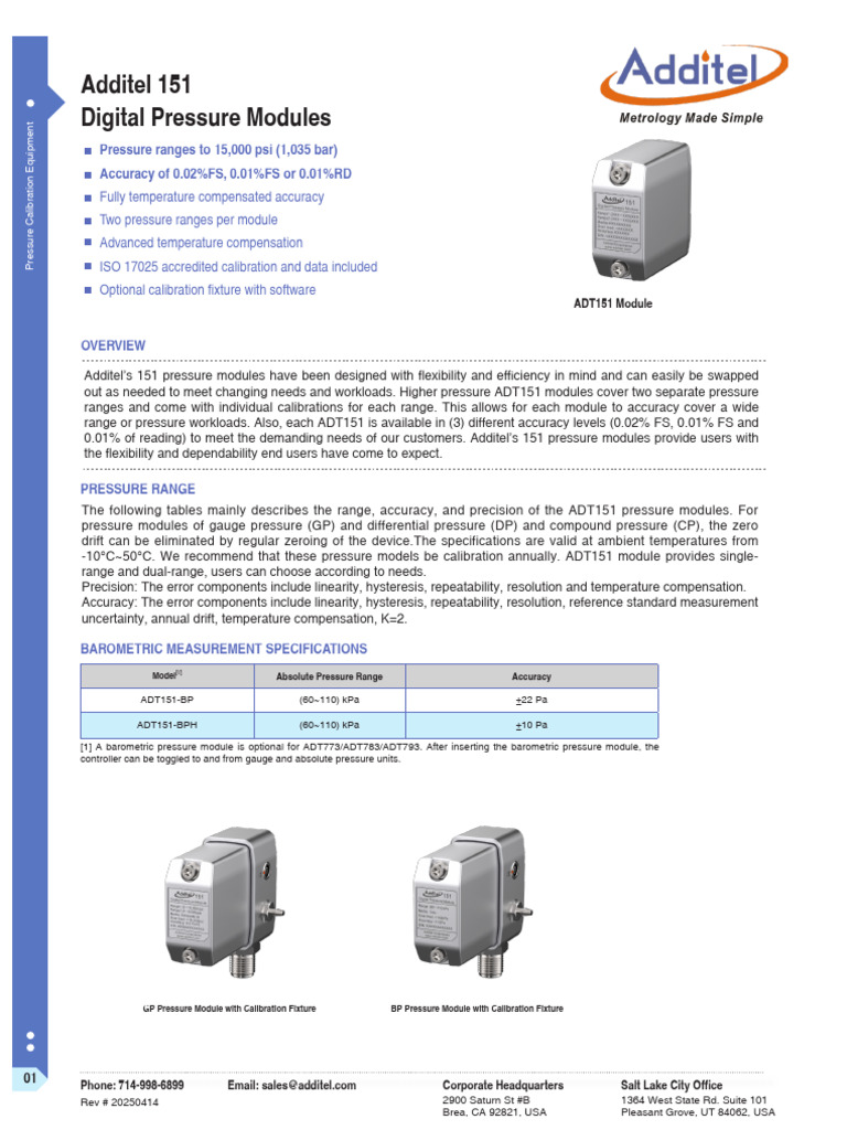 Additel Digital Pressure Modules Overview | PDF | Calibration ...