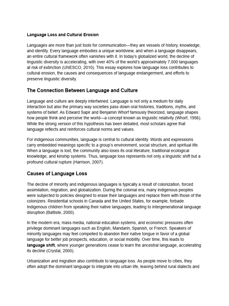 Language Loss and Cultural Identity Erosion | PDF | Human Communication ...