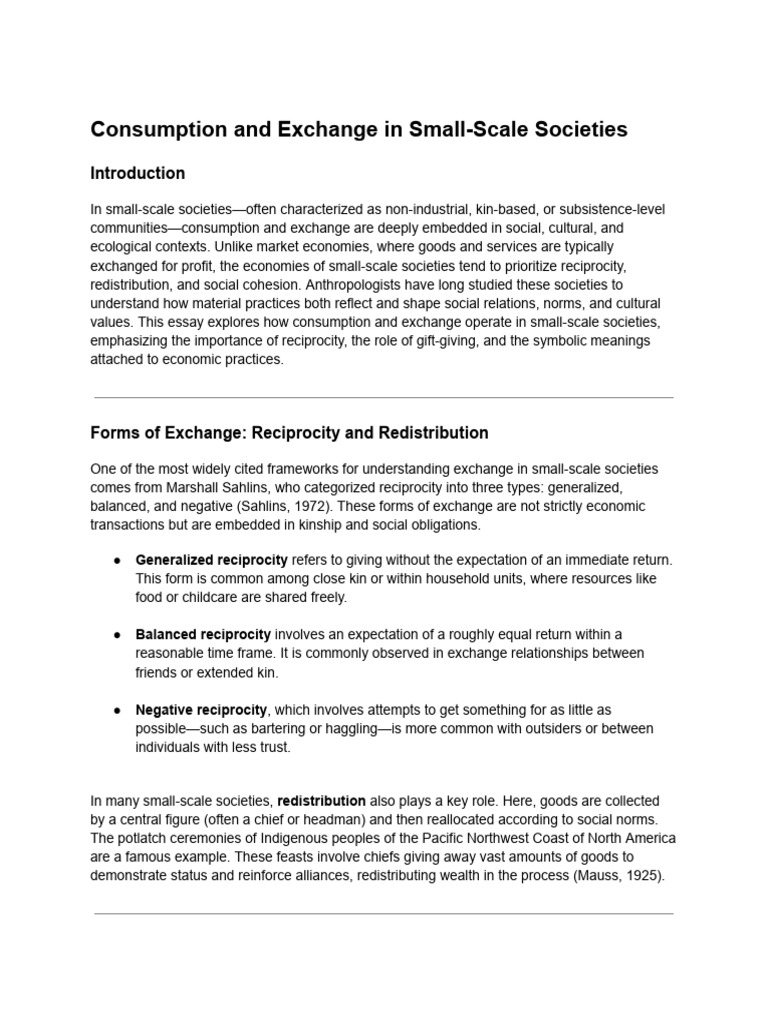 Consumption and Exchange in Small Societies | PDF | Economies | Social ...