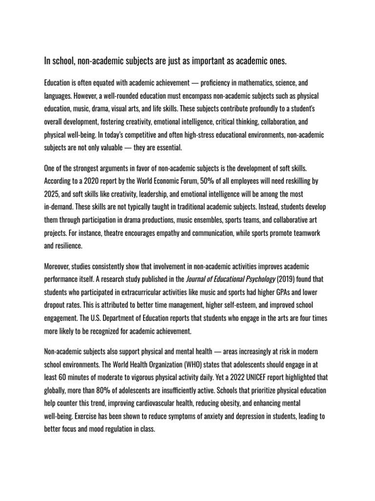 Importance of Non-Academic Subjects in Education | PDF | Creativity ...
