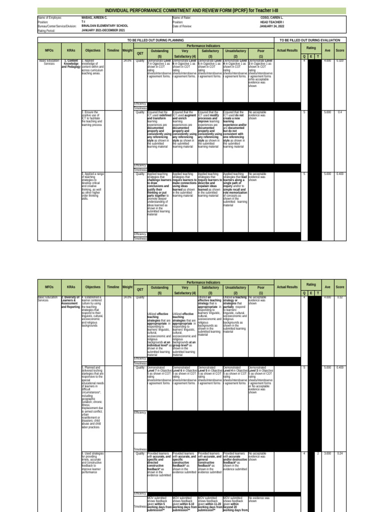 IPCRF for Teacher Performance Review | PDF | Learning | Goal