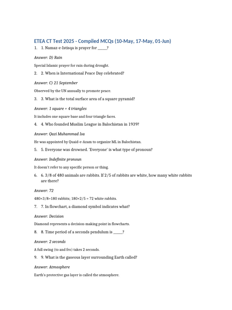 ETEA 2025 MCQs Compilation | PDF