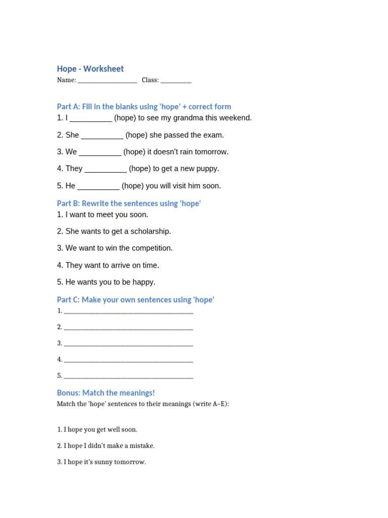 Worksheet Hope Colorful | PDF