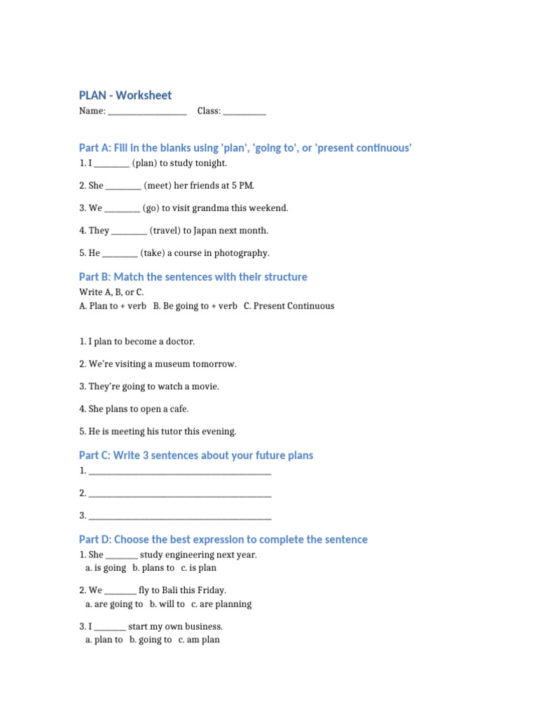 Future Plans Worksheet for Students | PDF