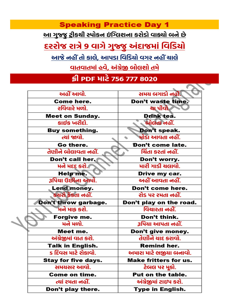 Free English Speaking Course Day 1 | PDF