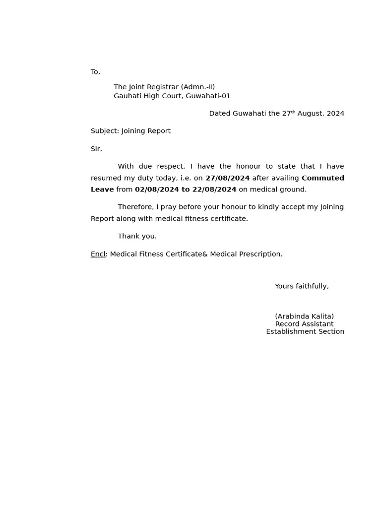 Joining Report After Leave | PDF