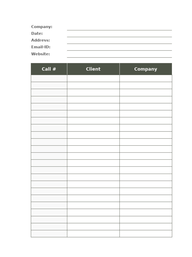 Sales Call Log Template | PDF