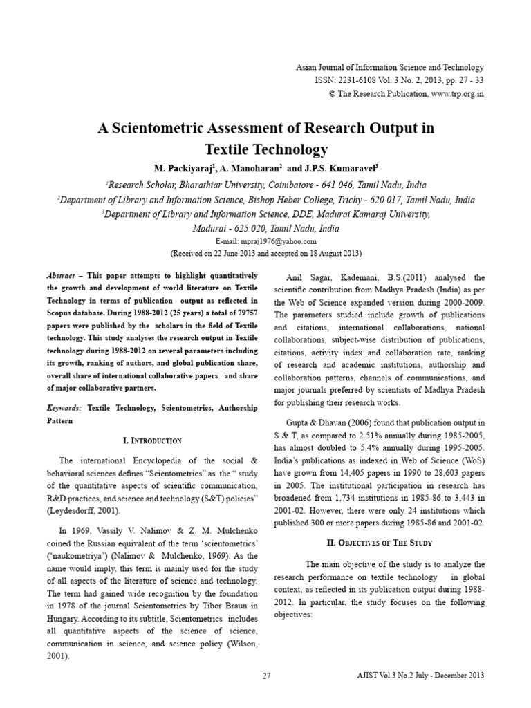 1 A Scientometric Assessment of Research Output in | PDF | Science ...