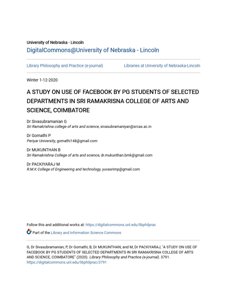 7 A Study On Use of Facebook by PG Students of Selected | PDF | Social ...