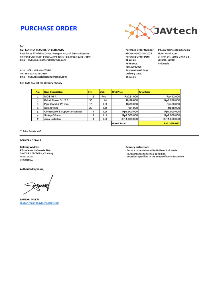 Po To KSB - Bms Project For Savoury Factory | PDF