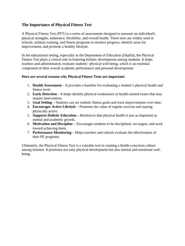 The Importance of Physical Fitness Test | PDF