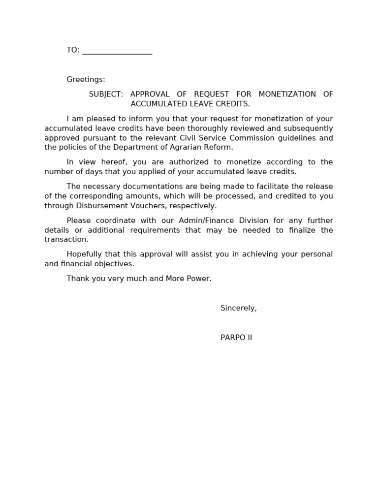 Approval of Leave Credit Monetization | PDF