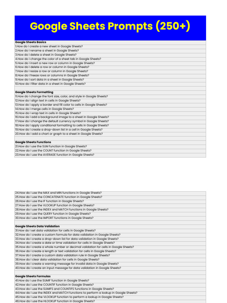 Google Sheets Prompts AI | PDF | Data Analysis | Computing