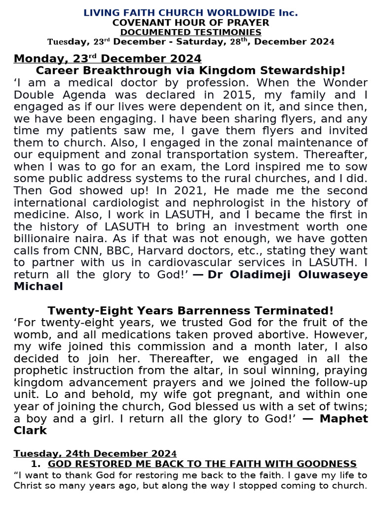 Living Faith Church Testimonies 2024 | PDF | Ovary | Menstrual Cycle