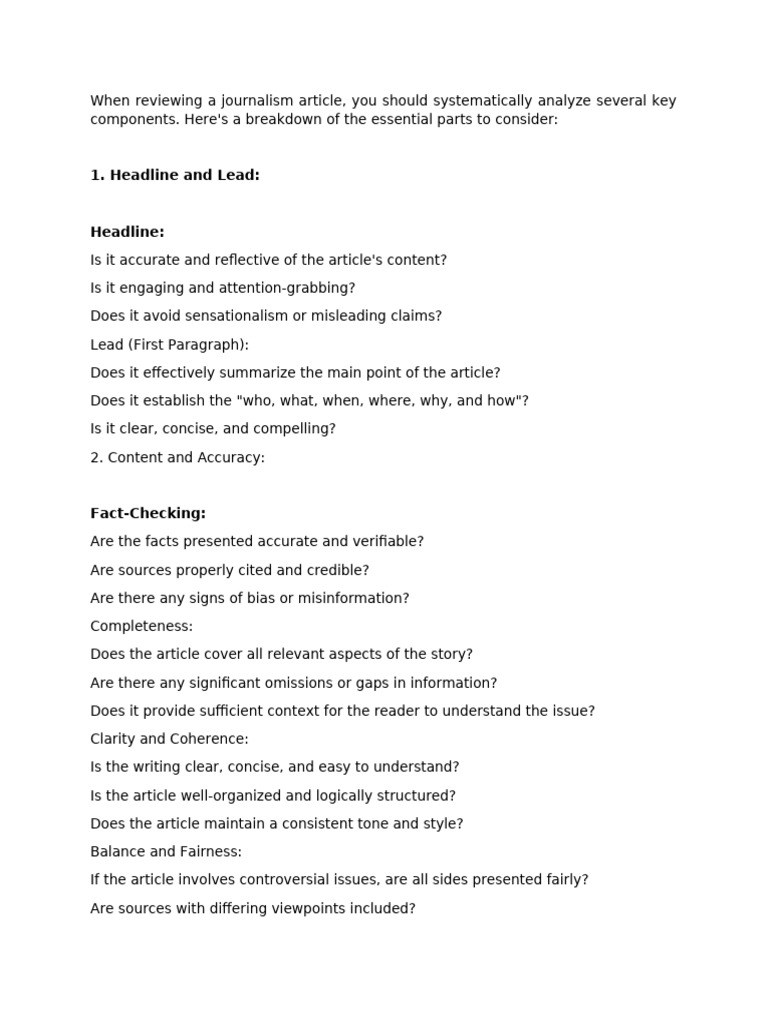 Key Components for Article Reviews | PDF | Bias | Journalism