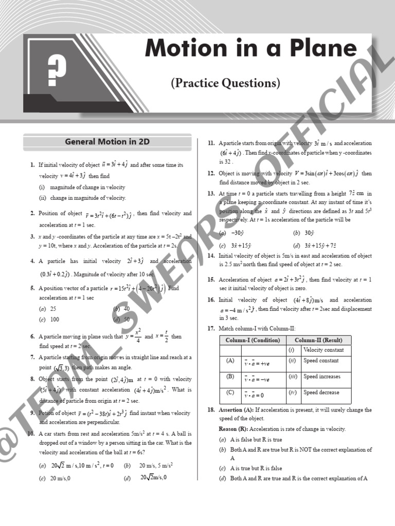 2D Motion Problems and Solutions | PDF | Velocity | Acceleration