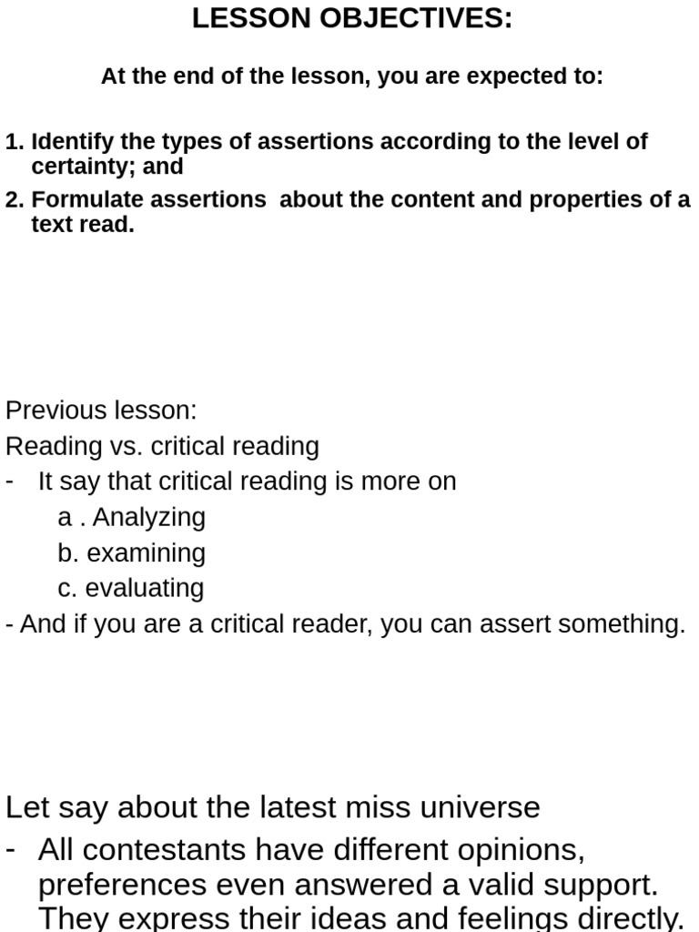 Types of Assertions Explained | PDF | Epistemology