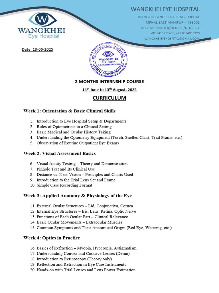 Optometry Internship Curriculum Overview | PDF | Human Eye | Optometry