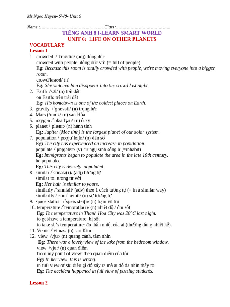 Vocabulary for Life on Other Planets | PDF | Venus | Planets