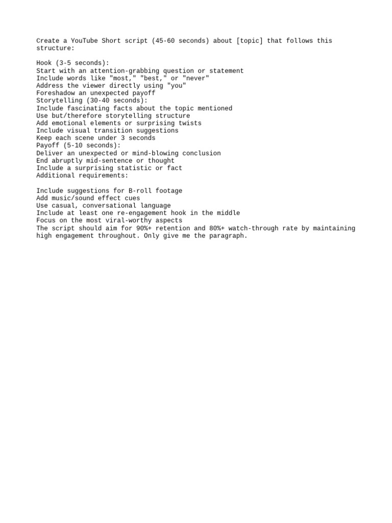 YouTube Short Script Template Guide | PDF