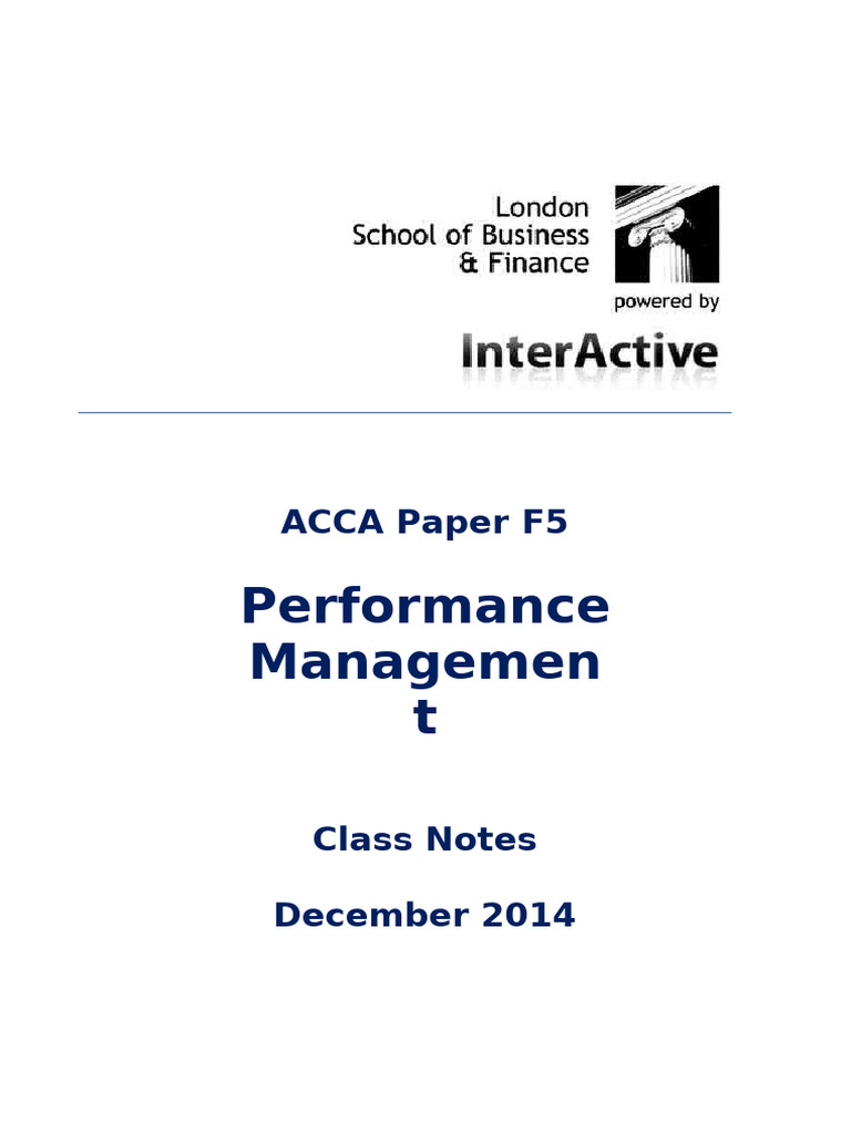 ACCA F5 Management Accounting Notes | PDF | Cost Of Goods Sold | Cost
