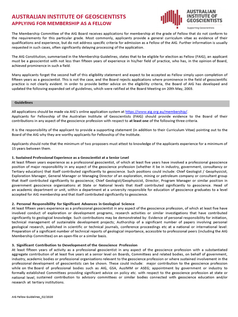 AIG Fellow Membership Application Guidelines | PDF | Science