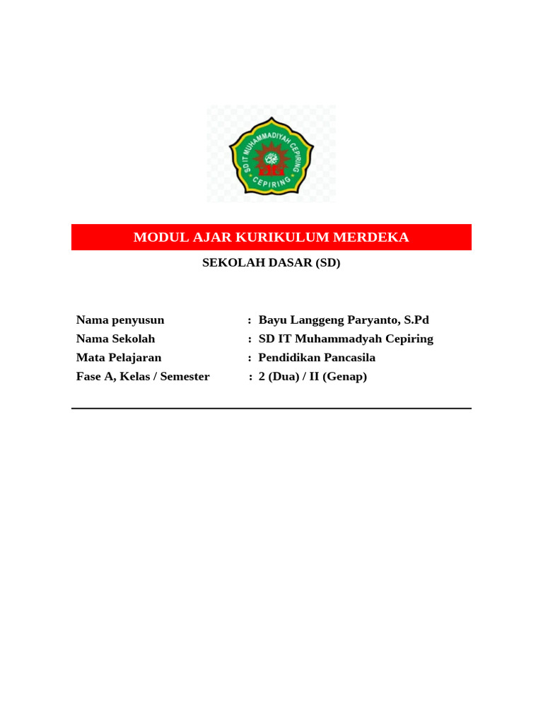 Modul Ajar Pancasila Kelas 2 SD | PDF