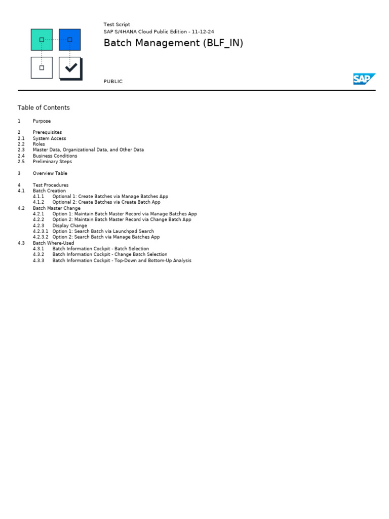SAP S/4HANA Batch Management Test Guide | PDF | Information | Inventory