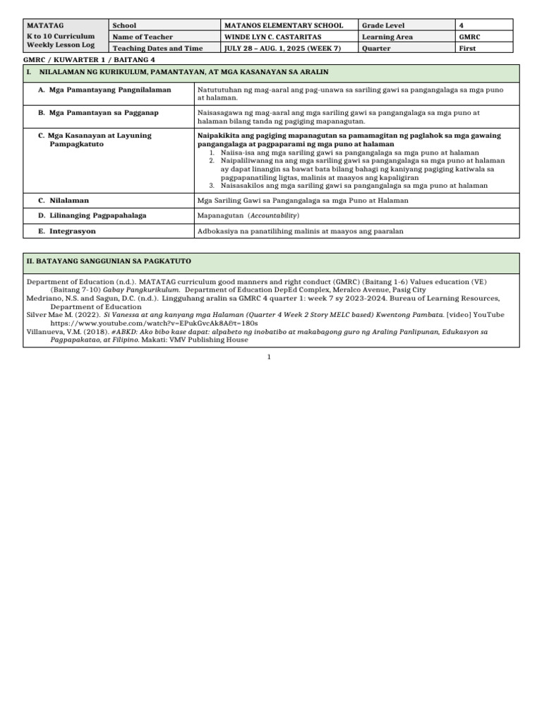 GMRC 4 - DLL - Q1 - W7 | PDF