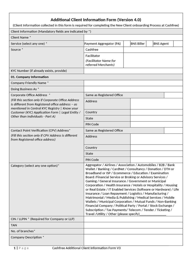 Cashfree Additional Client Information Form V4 | PDF | Business ...