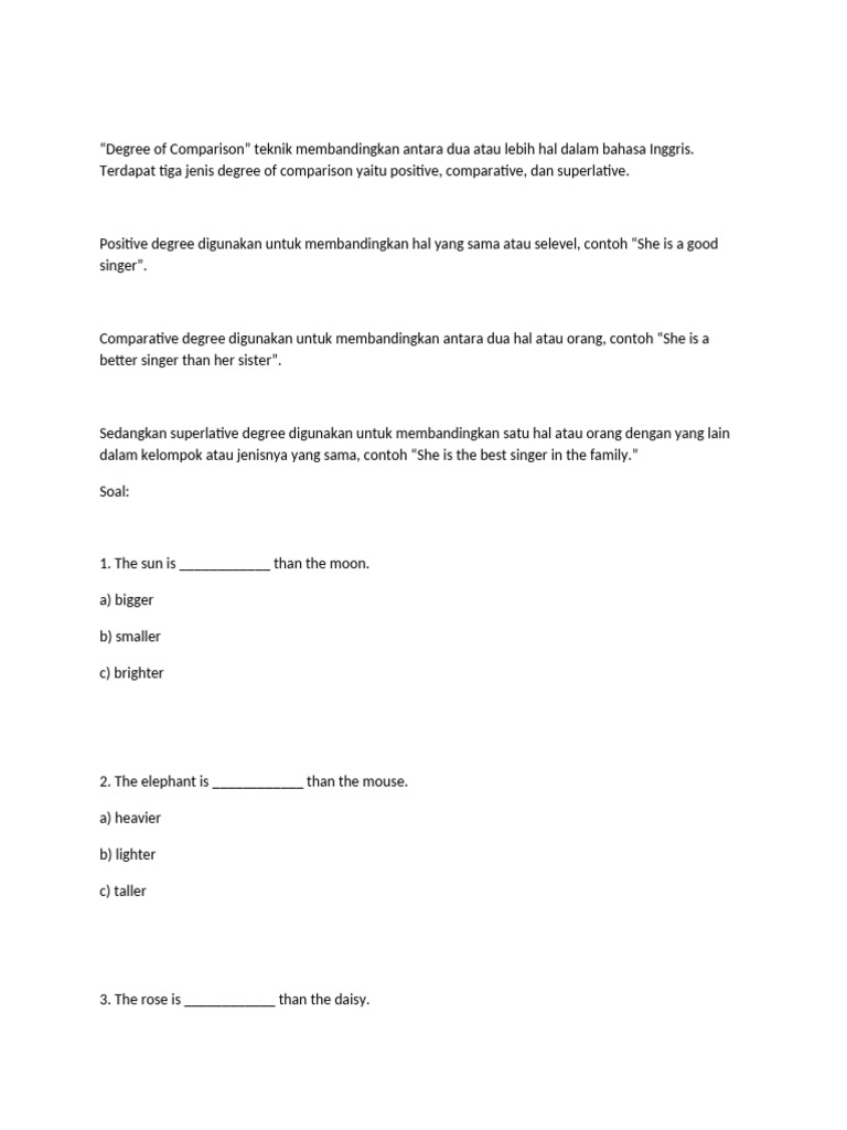 Degrees of Comparison Exercises | PDF