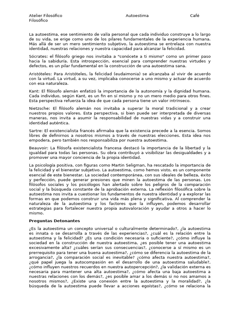 Filosofía y Autoestima: Claves para el Bienestar | PDF | Autoestima ...