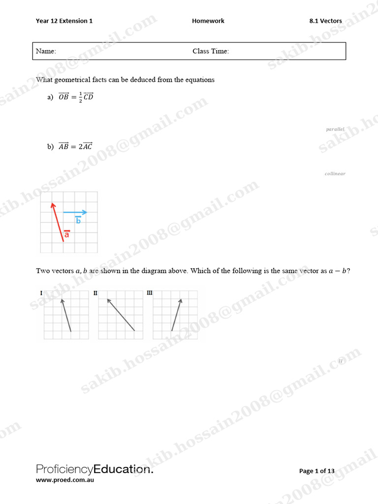 Year 12 Extension 1 Vectors Homework | PDF | Geometry | Euclidean Geometry