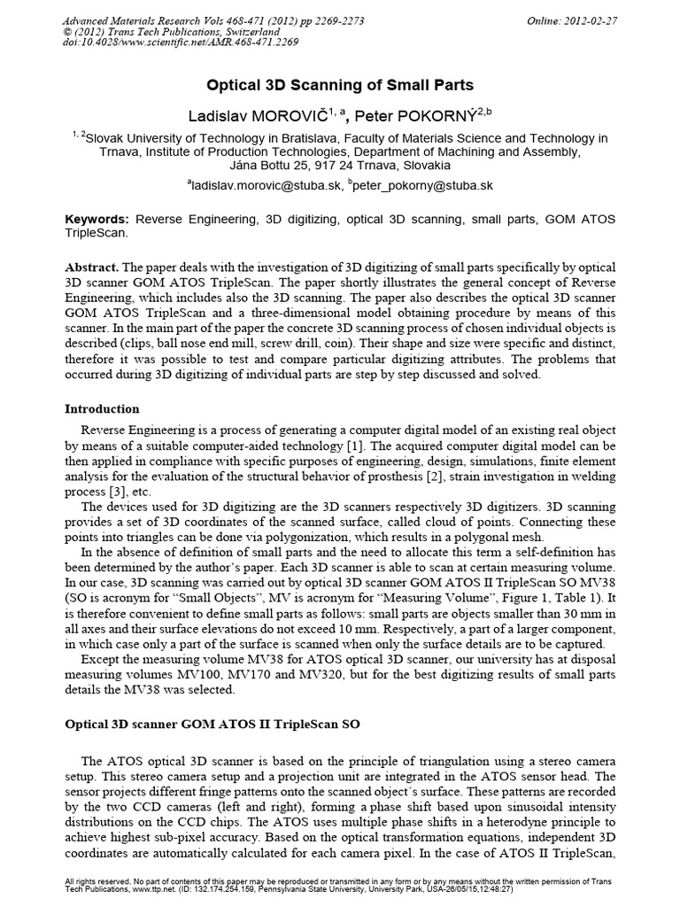 Optical 3D Scanning of Small Parts | PDF | Image Scanner | 3 D Computer ...