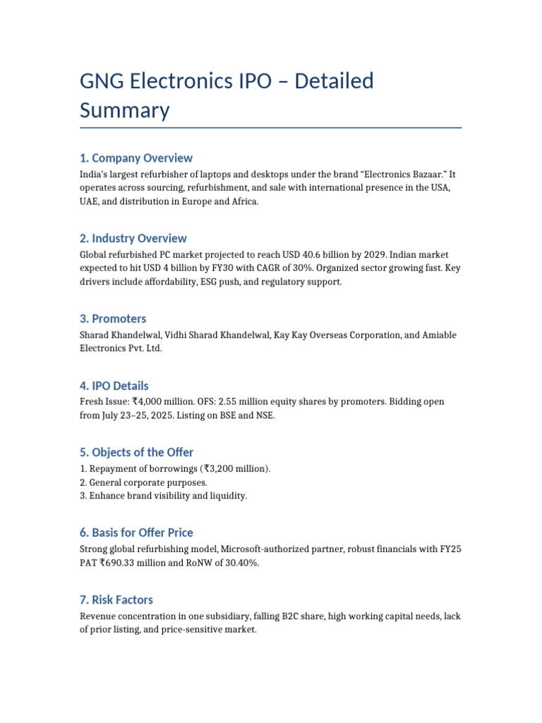 GNG Electronics IPO Summary | PDF
