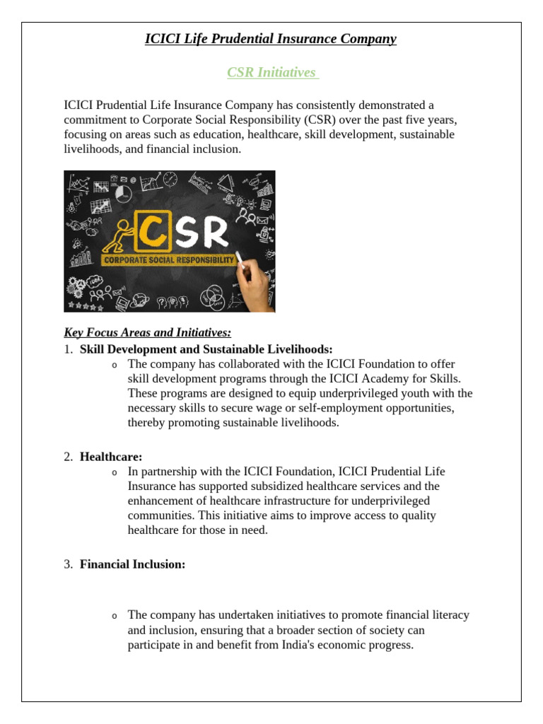 ICICI Health Insurance CSR Initiatives | PDF | Corporate Social ...